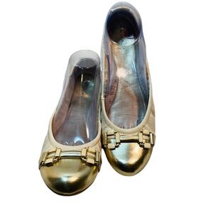 Tahari Gloria Women's Cream and Gold Ballerina Flats Sz-10
